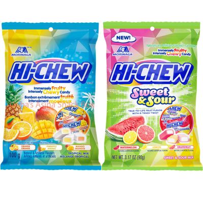 Hi Chew Candy 2 Different Flavors, Fantasy Mix and Berry Mix Fruity Chewy Japanese Candy Variety Pack of 2 (Tropical &amp; Sour Mix)