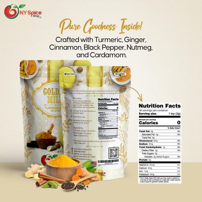NY SPICE SHOP Golden Milk Superfood Powder - 4 Oz (Ounce) Instant Latte Mix Superfood with Turmeric - Superfood Blend of Turmeric, Cinnamon, Ginger, Black Pepper, Nutmeg, Green Cardamom