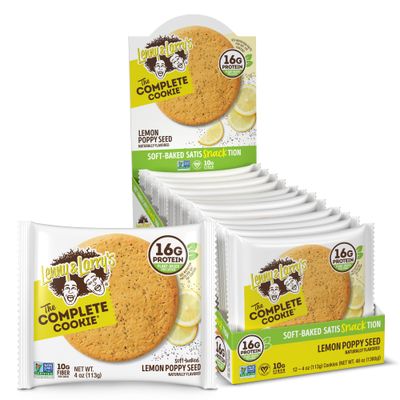 Lenny &amp; Larry&#39;s The Complete Cookie, Lemon Poppy Seed, Soft Baked, 16g Plant Protein, Vegan, Non-GMO, 4 Ounce Cookie (Pack of 12)