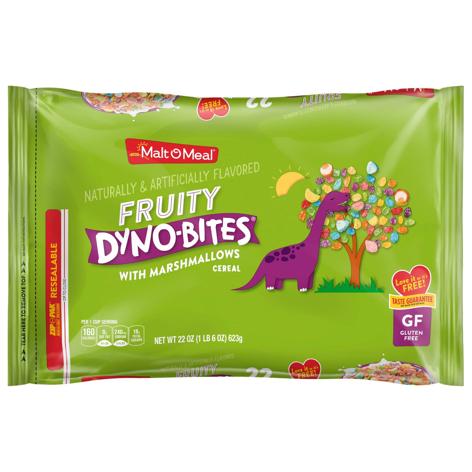 Malt-O-Meal Fruity Dyno Bites Cereal with Marshmallows, Gluten Free Breakfast Cereal, Marshmallow Cereal with Fun Fruity Flavor, 22 OZ Resealable Cereal Bag