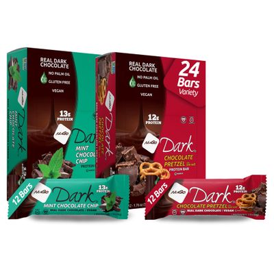 NuGo Dark Variety - Chocolate Pretzel 12 Bars &amp; Mint Chocolate Chip 12 Bars, 12-13g Protein, Vegan, Gluten Free, Non-GMO, Kosher Pareve, 24 Count