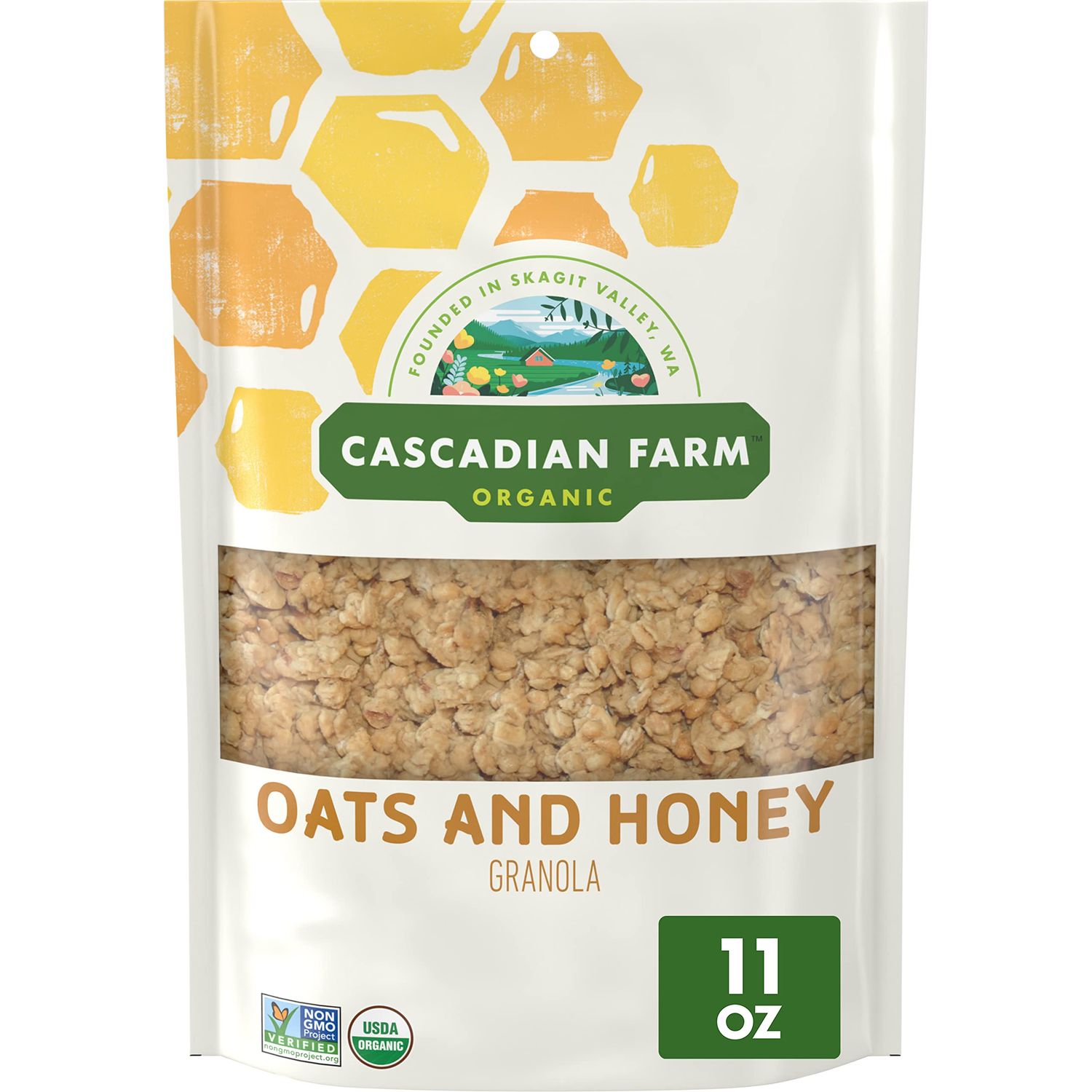 Cascadian Farm Organic Granola, Oats and Honey Cereal, Resealable Pouch, 11 oz.