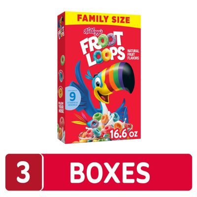 Kelloggs Froot Loops Breakfast Cereal, Kids Cereal, Family Breakfast, Family Size, Original (3 Boxes)