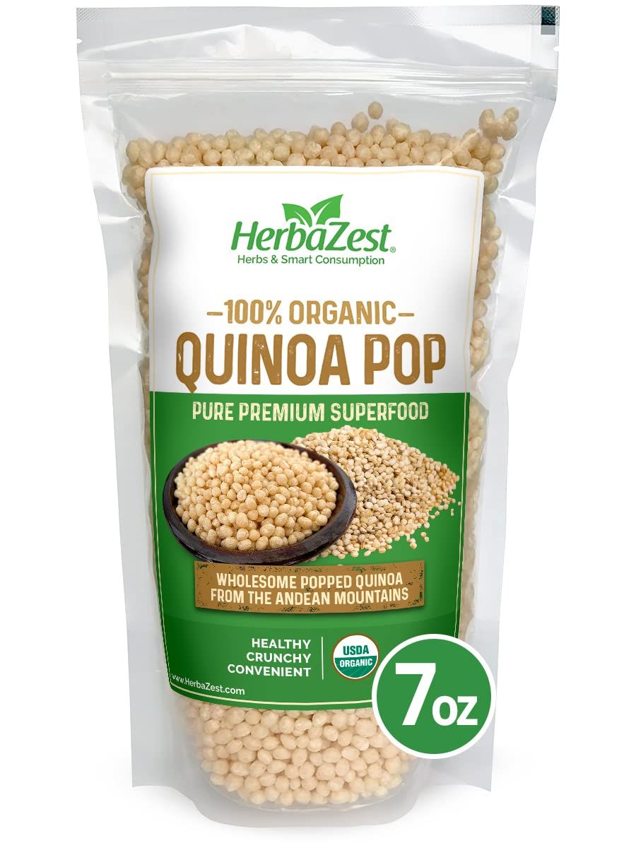 HerbaZest Quinoa Pop Organic - 7 oz - USDA Certified, Vegan &amp; Gluten Free Superfood - Easy to Use with Yogurt &amp; Cereal, Granola &amp; Muesli, Salads, Baked and Non-Baked Goods, and More