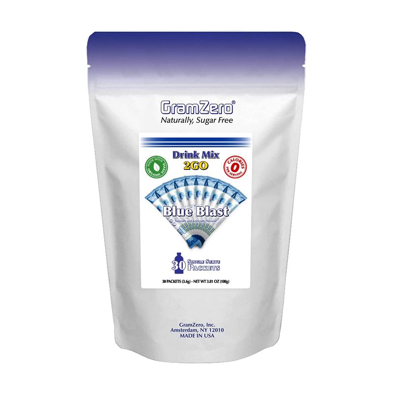 GramZero 2GO Sticks - Blue Blast, Zero Calorie Sugar Free Drink Mix, Stevia Sweetened, Great For Nutrition Club Loaded Tea To Go Kits