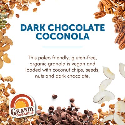 Grandy Organics Dark Chocolate Coconola Granola, Certified Organic Gluten Free Granola, Grain Free Granola, Chocolate Flavored Coconola, Kosher Certified, Paleo Friendly, 9oz Each, Pack of 6