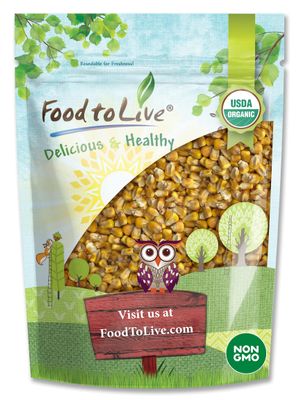 Food to Live Organic Yellow Whole Corn, 1.5 Pounds - Non-GMO Maize, Cleaned and Dried Kernels, Vegan, Kosher, Bulk Cereal Grain, Good Source of B vitamins, Thiamin, and Folate