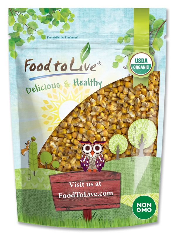 Food to Live Organic Yellow Whole Corn, 1.5 Pounds - Non-GMO Maize, Cleaned and Dried Kernels, Vegan, Kosher, Bulk Cereal Grain, Good Source of B vitamins, Thiamin, and Folate
