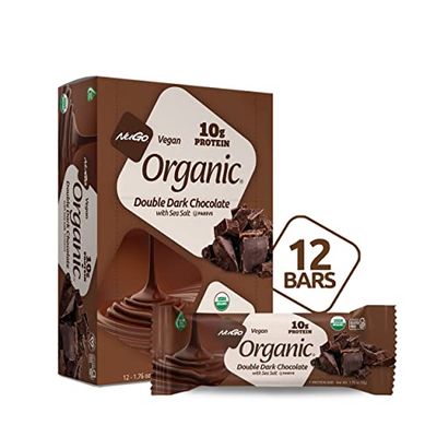NuGo Organic Double Dark Chocolate with Sea Salt, 10 Protein Bar, Vegan, Gluten Free, Non-GMO, Kosher Pareve, 12 Count