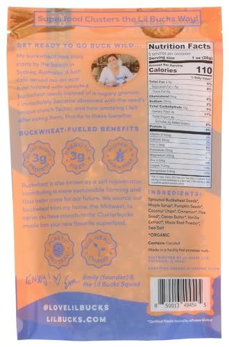 Clusterbucks Gut Friendly Granola Clusters made with Sprouted Buckwheat, Gluten Free Snack (Snickerdoodle, 1 Pack)