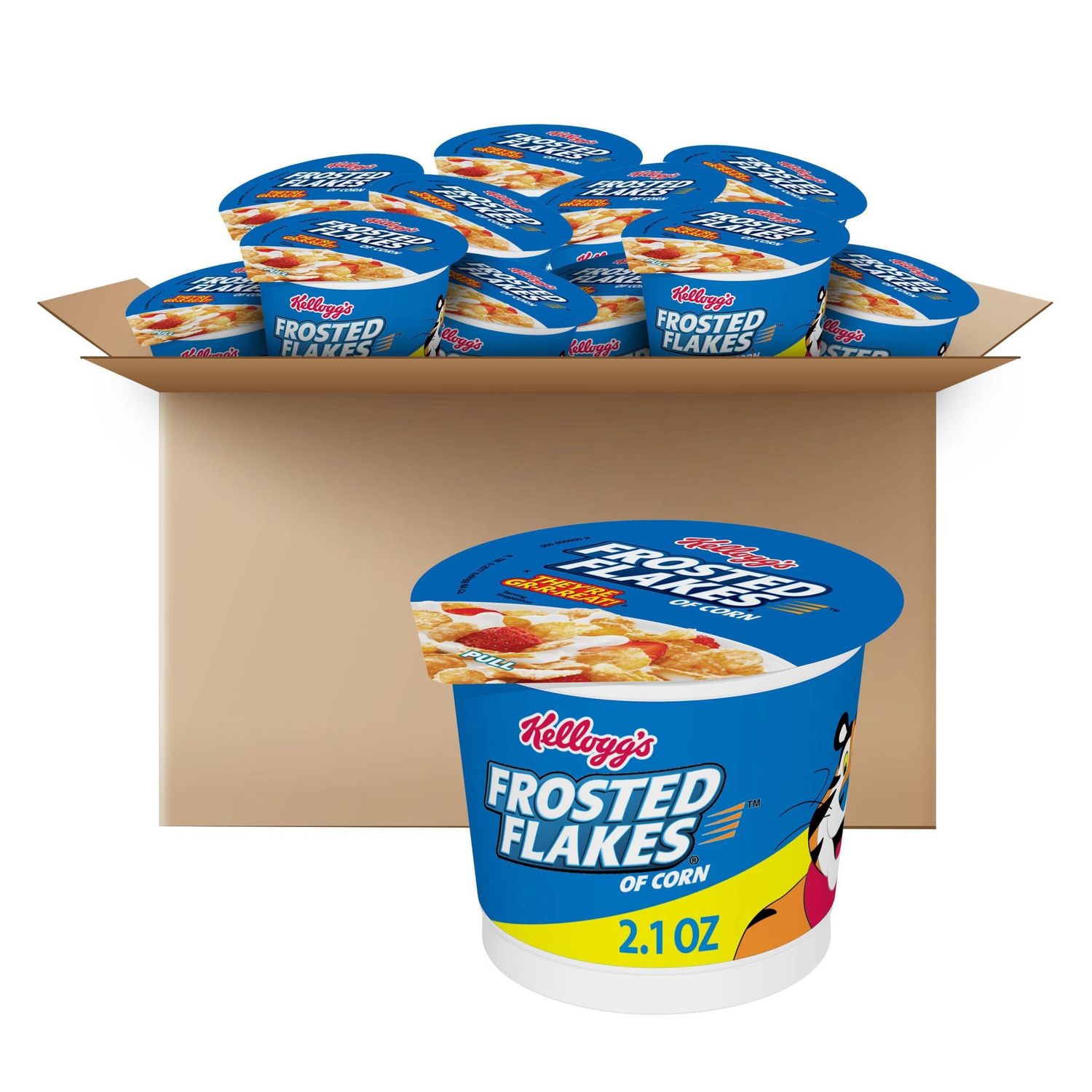 Kellogg&#39;s Frosted Flakes Breakfast Cereal Cups, 8 Vitamins and Minerals, Kids Snacks, Original, 25.2oz Case (12 Cups)