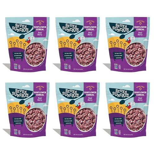 Seven Sundays Sunflower Cereal, Real Berry, 8 Oz Bag (Pack of 6), Grain &amp; Gluten Free, 5g Upcycled Protein, 0g Refined Sugar, Crunchy Fruity Snack