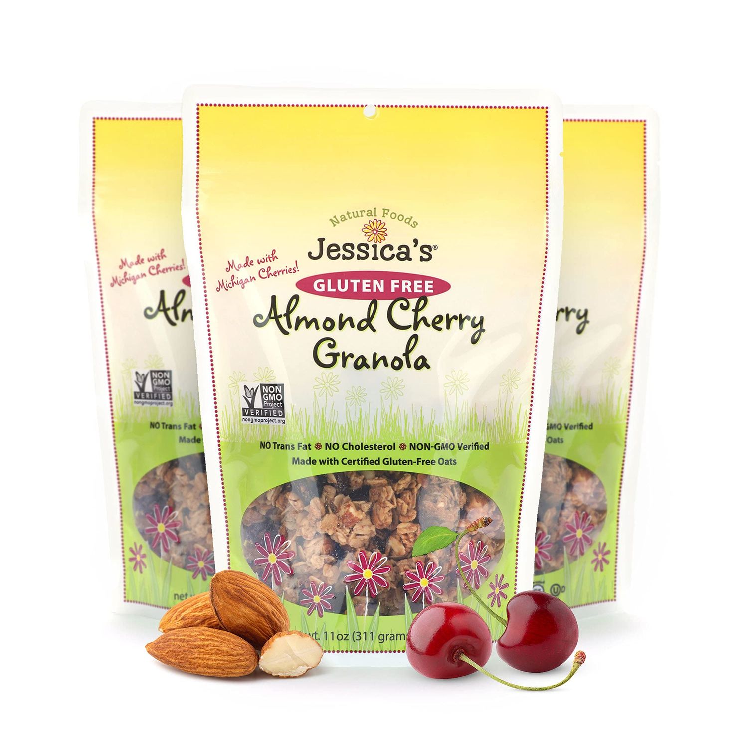 Jessicas Natural Foods - Gluten-Free Almond Cherry Granola made with dried Michigan cherries and toasted almonds, Non-GMO, no artificial flavors or preservatives, 11oz (Pack of 3)