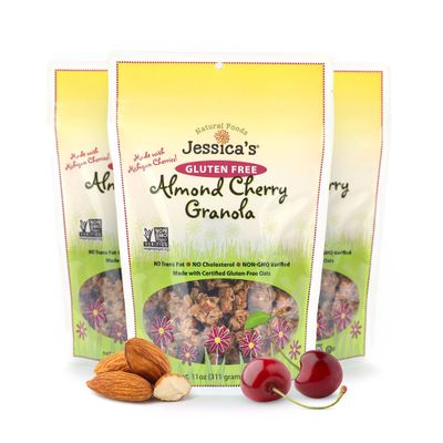 Jessicas Natural Foods - Gluten-Free Almond Cherry Granola made with dried Michigan cherries and toasted almonds, Non-GMO, no artificial flavors or preservatives, 11oz (Pack of 3)