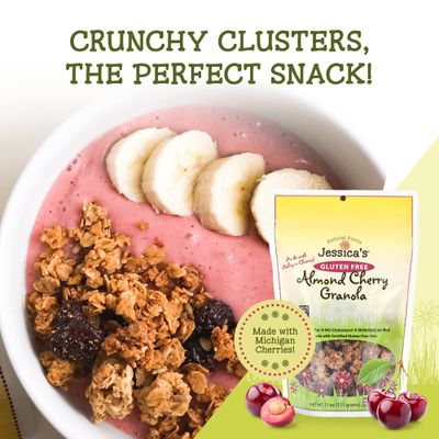 Jessicas Natural Foods - Gluten-Free Almond Cherry Granola made with dried Michigan cherries and toasted almonds, Non-GMO, no artificial flavors or preservatives, 11oz (Pack of 3)