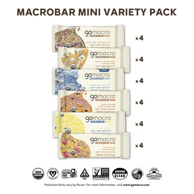 GoMacro MacroBar Mini Organic Vegan Protein Bars - Variety Pack (0.9 Ounce Bars, 24 Count)