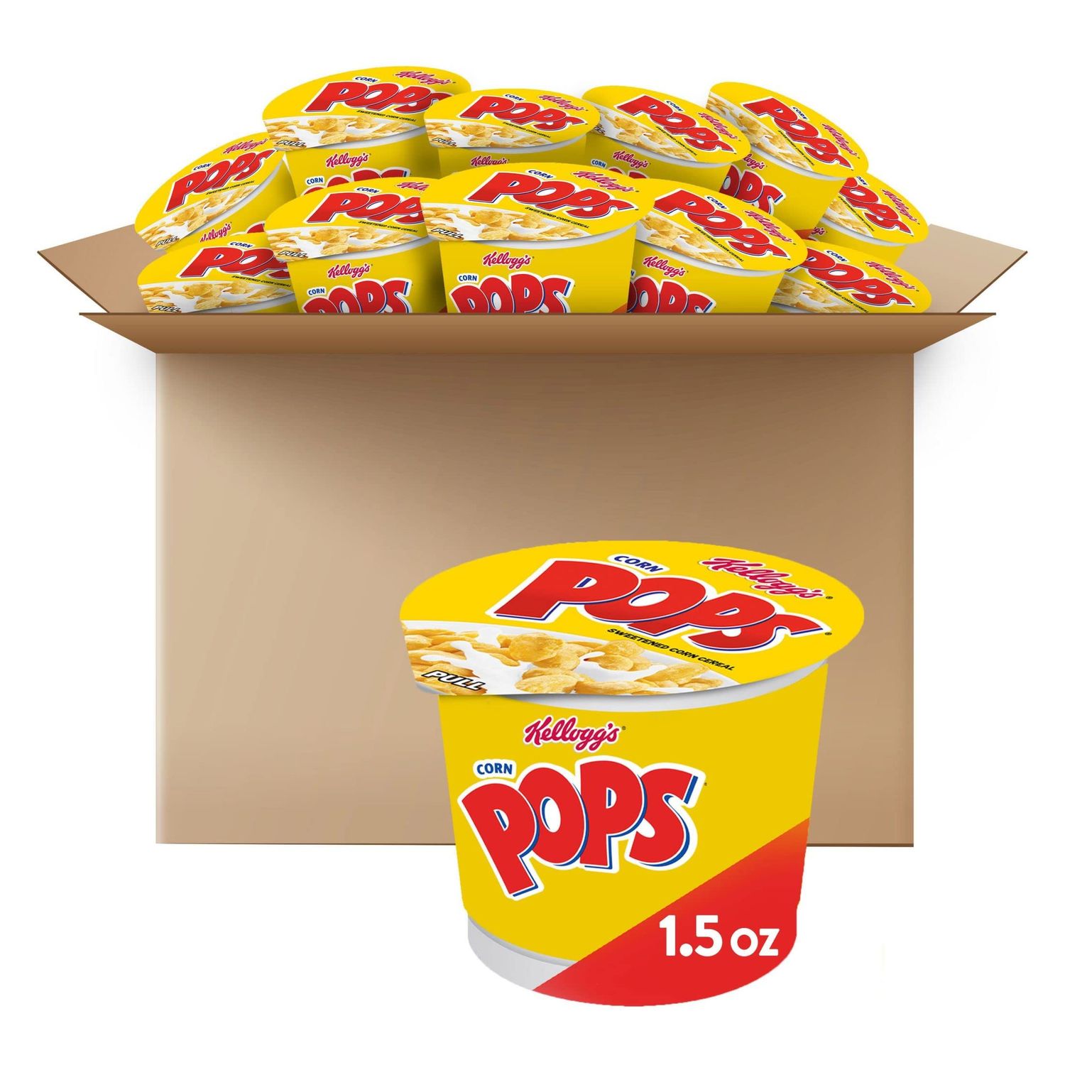 Kellogg&#39;s Corn Pops Cold Breakfast Cereal Cups, 8 Vitamins and Minerals, Kids Snacks, Original (12 Cups)
