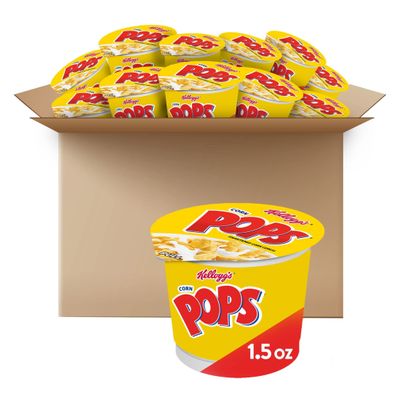 Kellogg&#39;s Corn Pops Cold Breakfast Cereal Cups, 8 Vitamins and Minerals, Kids Snacks, Original (12 Cups)