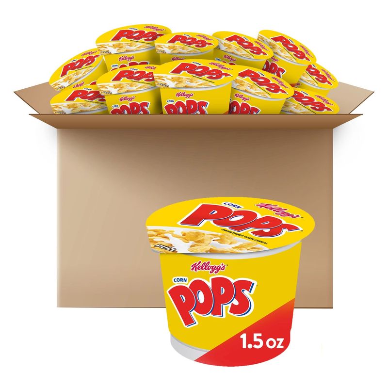 Kellogg&#39;s Corn Pops Cold Breakfast Cereal Cups, 8 Vitamins and Minerals, Kids Snacks, Original (12 Cups)