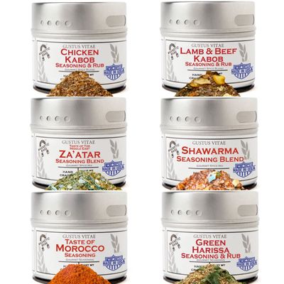 Middle Eastern Seasonings Gourmet Gift Set - Tastes of The Middle East - Artisanal Spice Blends Six Pack - Non GMO, All Natural, Small Batch - Made By Hand in USA - Gustus Vitae - #313