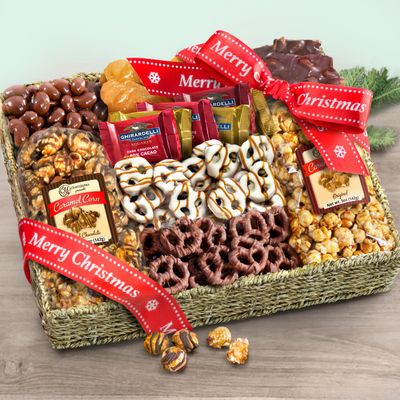 A Gift Inside Merry Christmas Chocolate Caramel and Crunch Grand Gift Basket