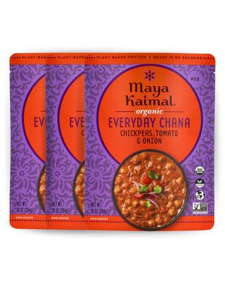 MAYA KAIMAL Organic Indian Tomato &amp; Onion Everyday Chana | 10oz (PACK of 3) | Microwaveable, Ready to Eat, Fully Cooked Chickpeas | Vegan, Ready to Eat