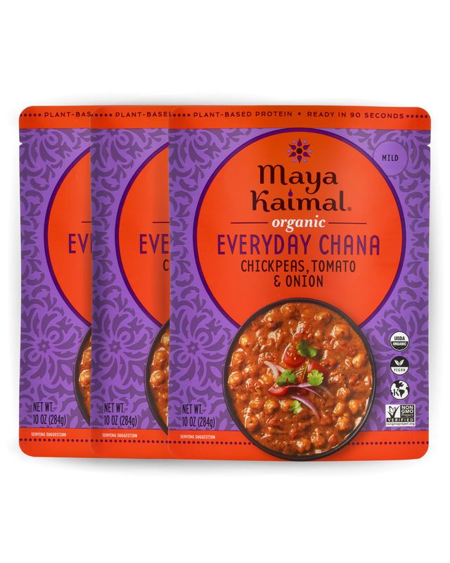 MAYA KAIMAL Organic Indian Tomato &amp; Onion Everyday Chana | 10oz (PACK of 3) | Microwaveable, Ready to Eat, Fully Cooked Chickpeas | Vegan, Ready to Eat