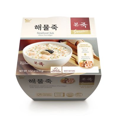 BONJUK Seafood Juk(Porridge) Bowl - Korean soup stew Kfood, Hearty Breakfast Oat Meal - 9.5oz(270g), bowl type