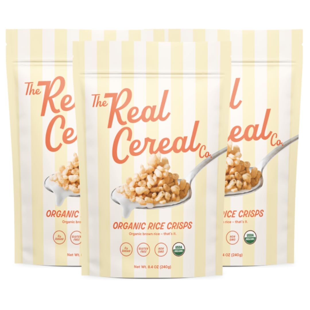 The Real Cereal Company, Organic Brown Rice Crisps Cereal 3-Pack, Zero Sugar, Gluten-free, Non-GMO, Made in California