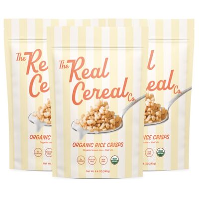 The Real Cereal Company, Organic Brown Rice Crisps Cereal 3-Pack, Zero Sugar, Gluten-free, Non-GMO, Made in California