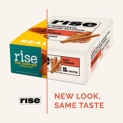 Rise Whey Protein Bars - Honey Cinnamon | Breakfast Bar & Protein Snack 18g Protein 4g Fiber Just 5 Whole Food Ingredients Gluten-Free Soy Free