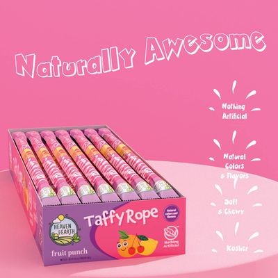 Heaven & Earth Fruit Punch Taffy Rope 19.5oz (24 Pack) | Made with Natural Colors & Flavors, No High Fructose Corn Syrup, Gluten Free, Nothing Artificial, Wonderfully Delicious!