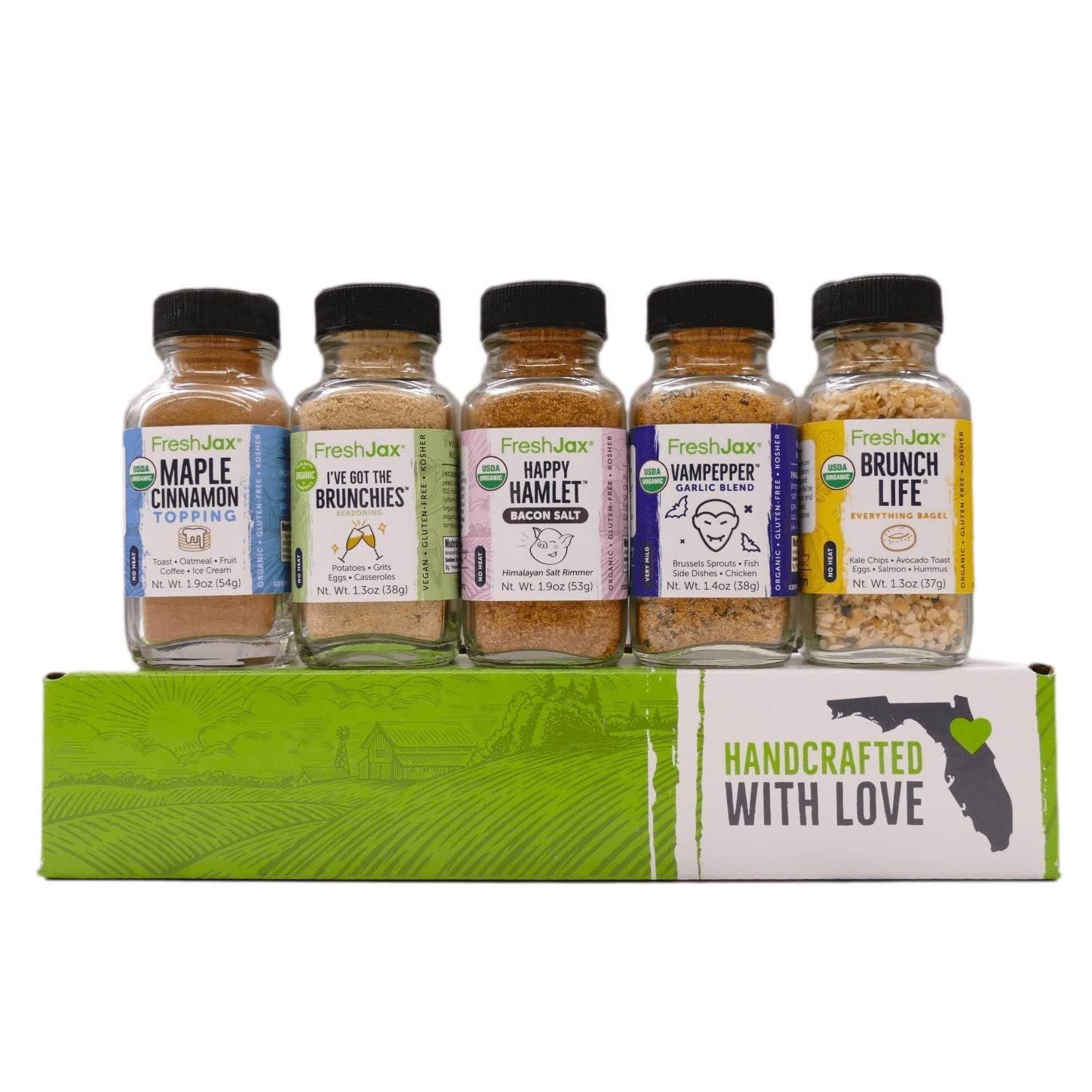FreshJax Breakfast Seasoning Gift Set | Pack of 5 Organic Breakfast Spices and Seasonings | Maple Cinnamon, Brunch, Bacon Salt, Garlic Blend, Everything Bagel - Christmas Gifts for Men, Dads, Father