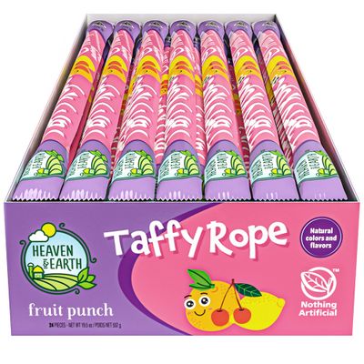 Heaven &amp; Earth Fruit Punch Taffy Rope 19.5oz (24 Pack) | Made with Natural Colors &amp; Flavors, No High Fructose Corn Syrup, Gluten Free, Nothing Artificial, Wonderfully Delicious!