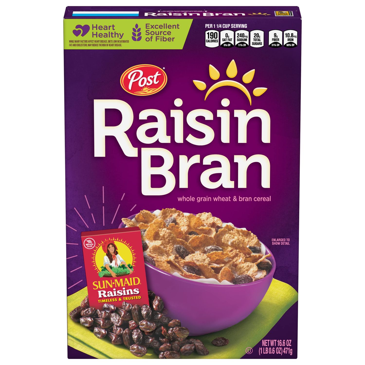 Post Raisin Bran, Whole Grain Wheat &amp; Bran Breakfast Cereal, Kosher, 16.6 Ounce