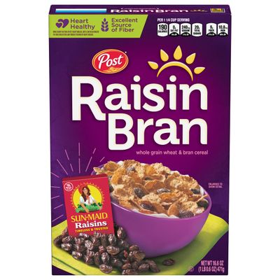 Post Raisin Bran, Whole Grain Wheat &amp; Bran Breakfast Cereal, Kosher, 16.6 Ounce