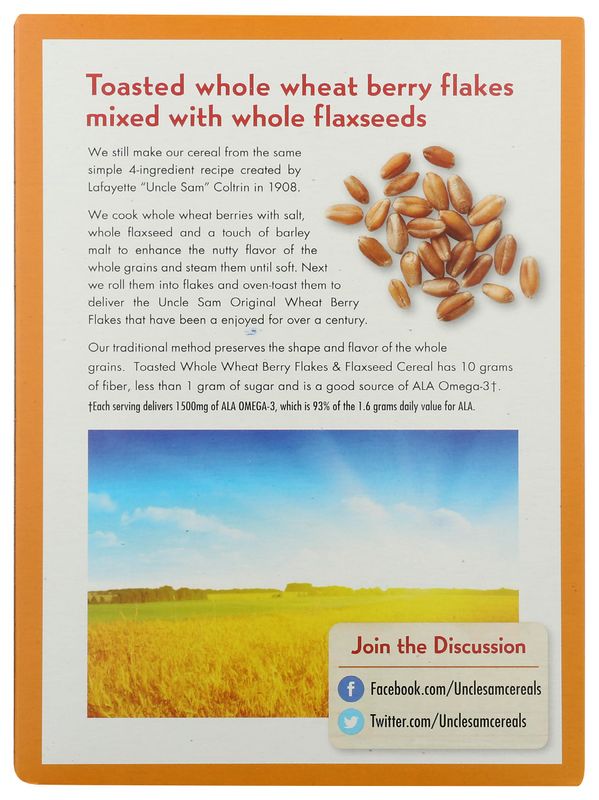 Uncle Sam - Toasted Whole Wheat Berry Flakes &amp; Flaxseed Cereal, 10 oz (Pack of 3)