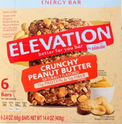 Elevation by Millville Crunchy Peanut Butter Energy Bars 2.4ozx6 Total,14.4oz, Pack of 1