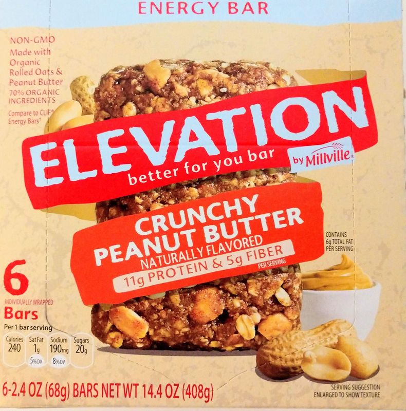 Elevation by Millville Crunchy Peanut Butter Energy Bars 2.4ozx6 Total,14.4oz, Pack of 1