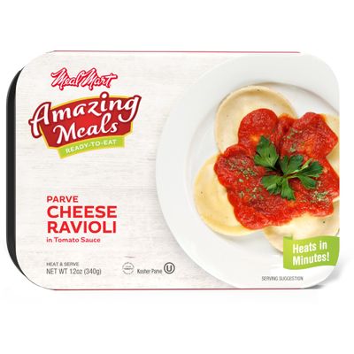 Kosher Parve Ready Meals - Cheese Ravioli in Tomato Sauce, MRE Meals Ready to Eat (1 Pack) Prepared Entree Fully Cooked, Shelf Stable Microwave Dinner, Travel, Military, Camping