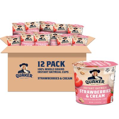 Quaker Express Cups, Strawberry &amp; Cream, 12 Count
