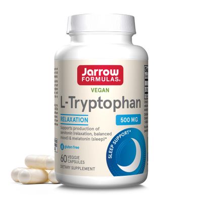 Jarrow Formulas L-Tryptophan, 500 mg Dietary Supplement for Stress, Sleep, and Mood Support, 60 Capsules, 60 Day Supply