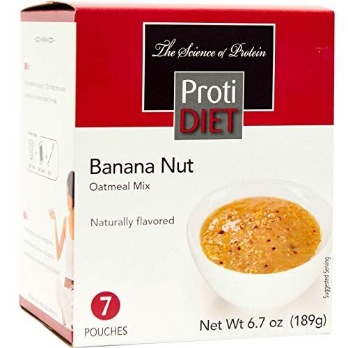 ProtiDIET High Protein Banana Nut Oatmeal - Gluten Free, Rich in Fiber, Low Sugar - Easy to Digest, Healthy, and Nutritious Breakfast Protein Oatmeal - 7 Instant Oatmeal Packets