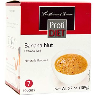 ProtiDIET High Protein Banana Nut Oatmeal - Gluten Free, Rich in Fiber, Low Sugar - Easy to Digest, Healthy, and Nutritious Breakfast Protein Oatmeal - 7 Instant Oatmeal Packets