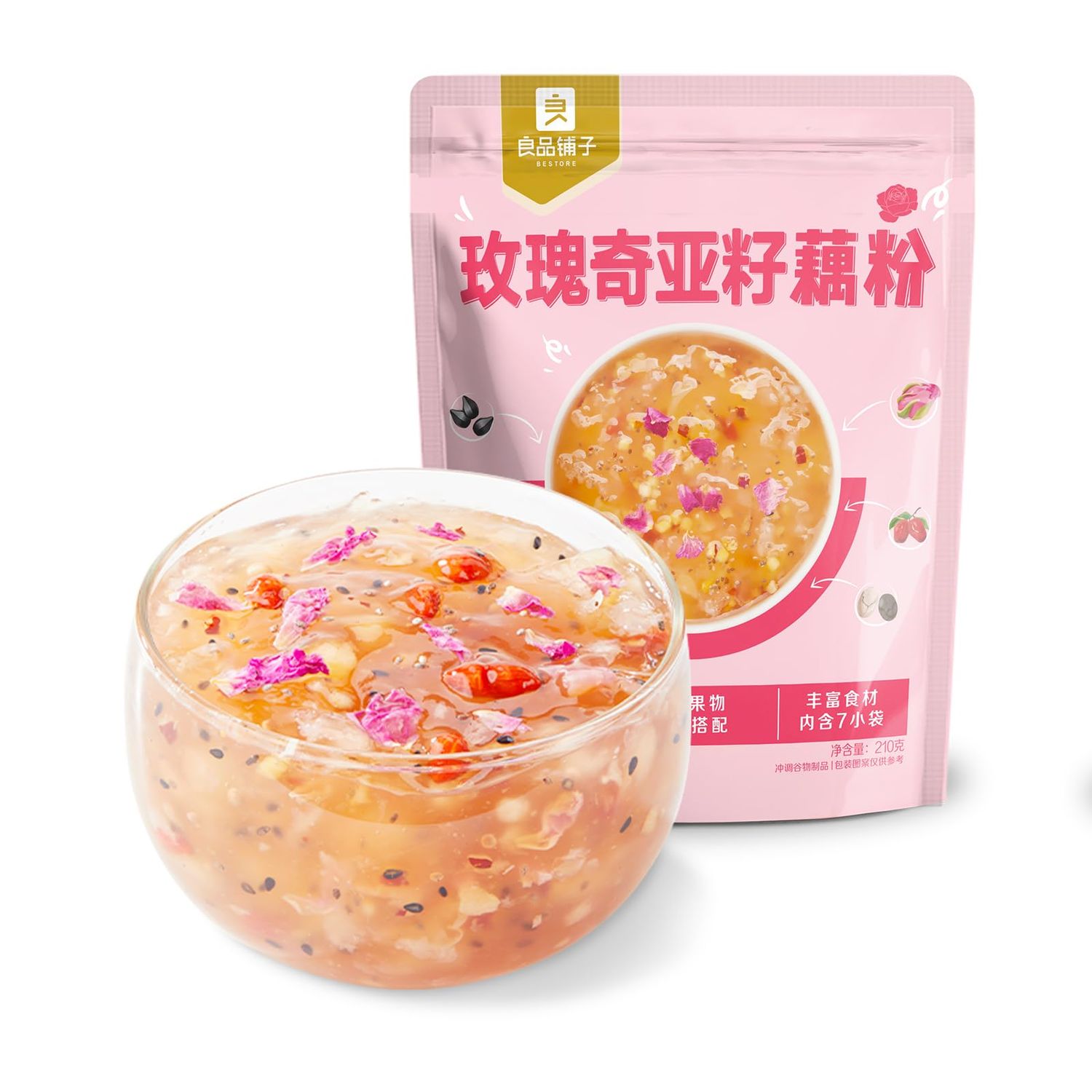 BESTORE Chia Seed Rose Lotus Root Powder Pure 0 Sugar Added Meal Replacement Breakfast Cereal 7.4 Oz