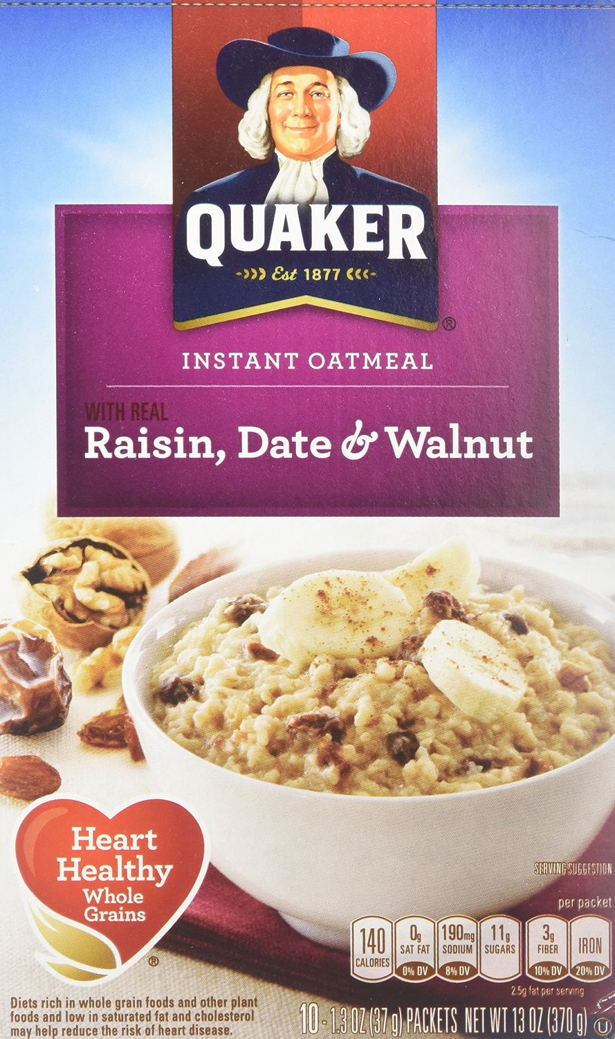 Quaker Instant Oatmeal Raisin, Date &amp; Walnut, 1.3 Ounce 8 Count (Pack of 3)