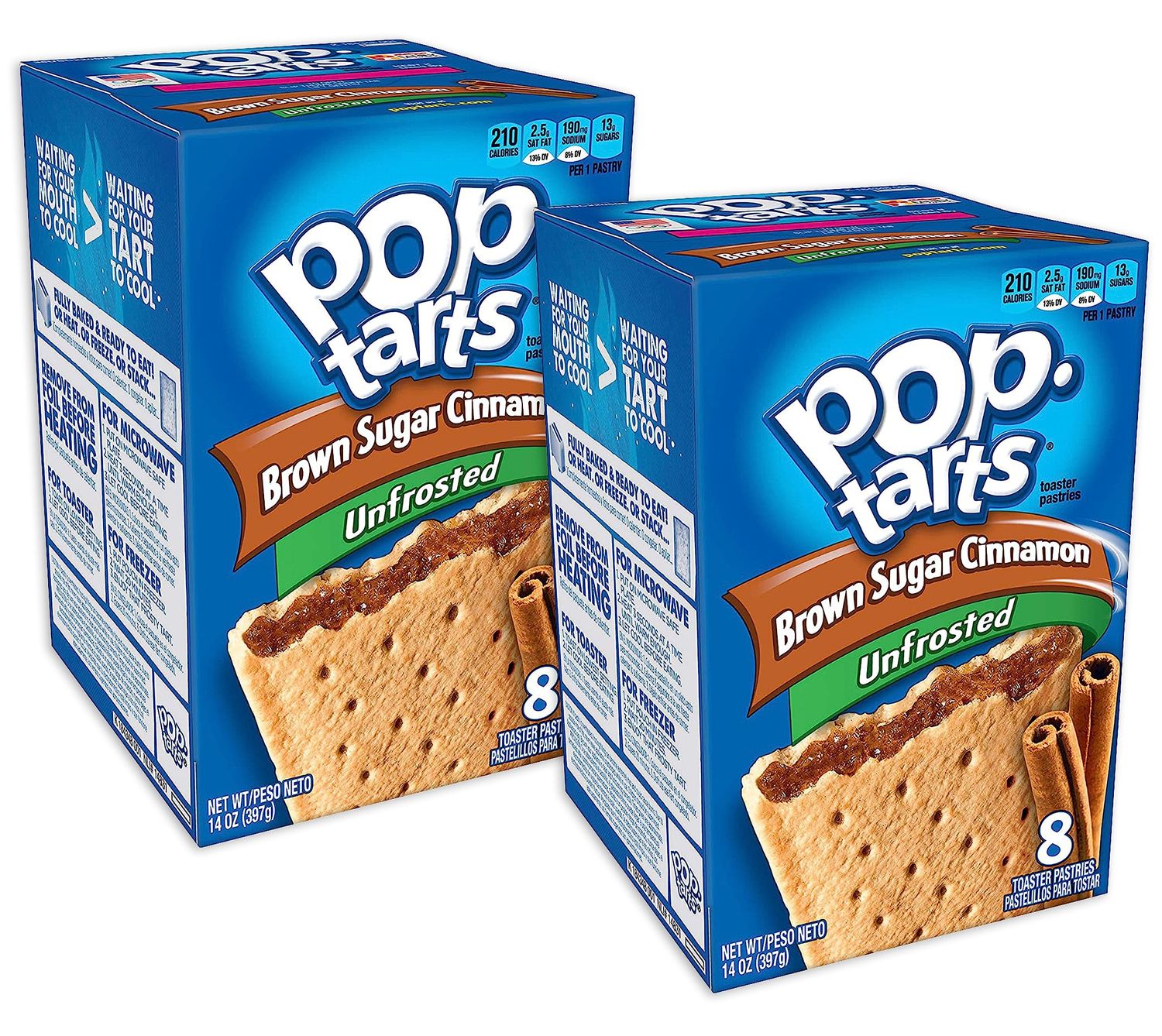 Pop Tarts Toaster Pastries, Unfrosted Brown Sugar Cinnamon 8 ea (Pack of 2)