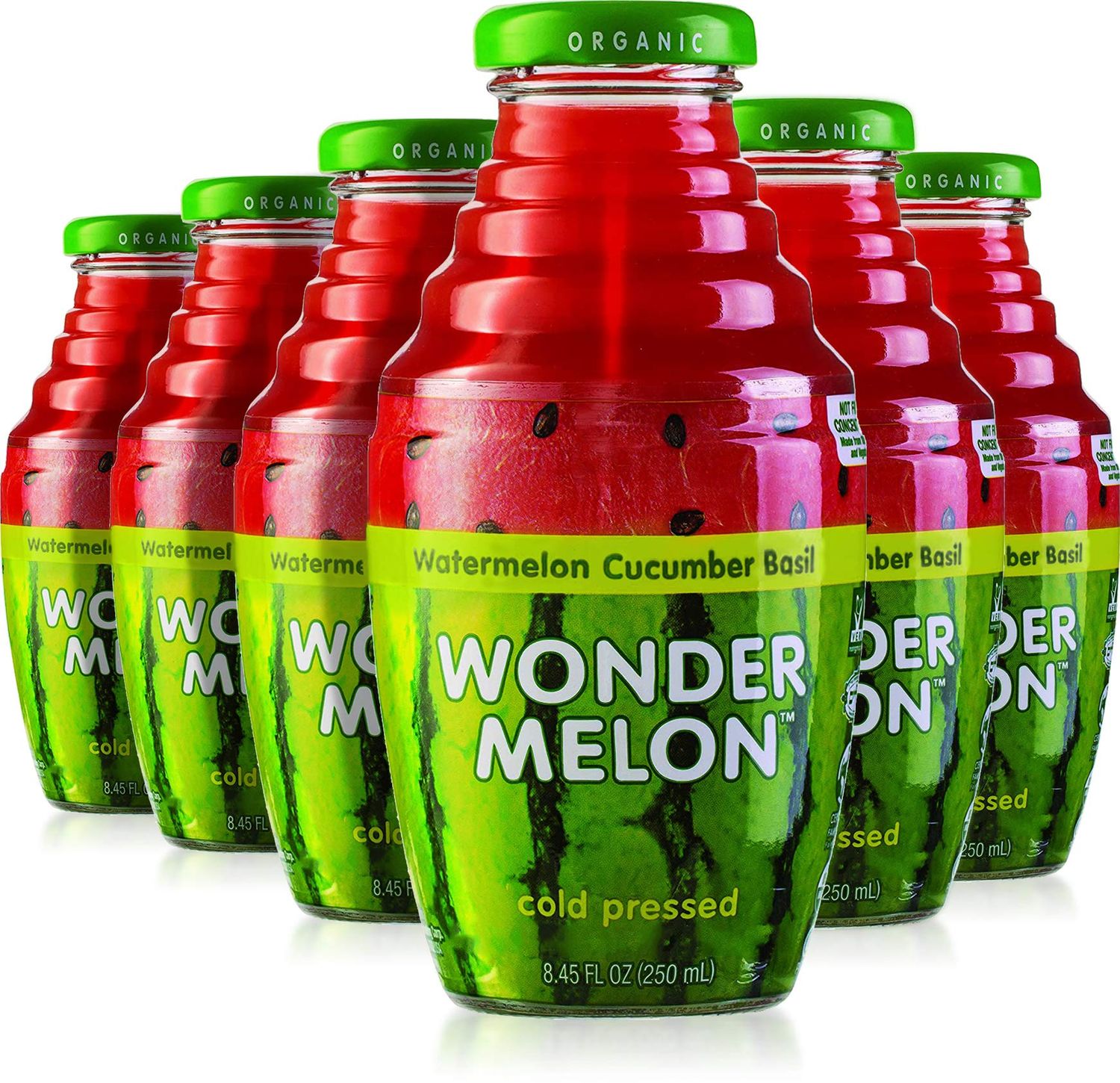Wonder Melon Organic Watermelon Juice with Cucumber &amp; Basil, 8.45oz (6 Pack) 100% Juice, Cold Pressed