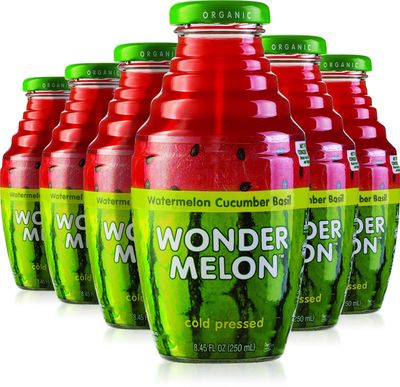 Wonder Melon Organic Watermelon Juice with Cucumber &amp; Basil, 8.45oz (6 Pack) 100% Juice, Cold Pressed