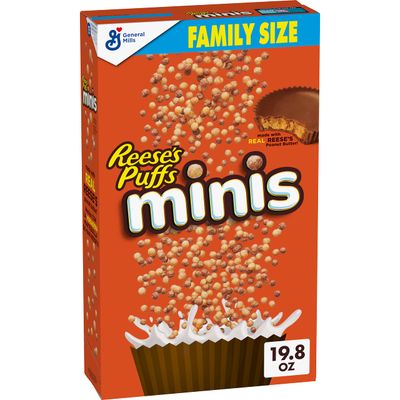 Reese&#39;s Puffs Minis Breakfast Cereal, Chocolate Peanut Butter Cereal, Family Size, 19.8 OZ